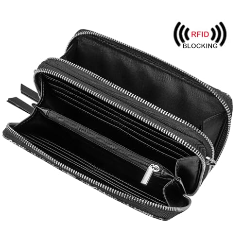 RFID Crossbody Wallet Wristlet Purse with Phone Pocket For Women Vegan Leather - color: Zi-paisley Black