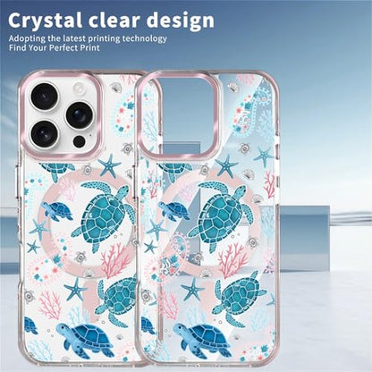 VisEnt Clear Case for iPhone 16 Pro, Magnetic Phone Case, Transparent Slim Cover, Military Grade Protection, Shockproof, Anti-Yellowing, Scratch Resistant, Sea Turtle Paisley - color: Sea Turtle Paisley, size: Iphone 16 Pro