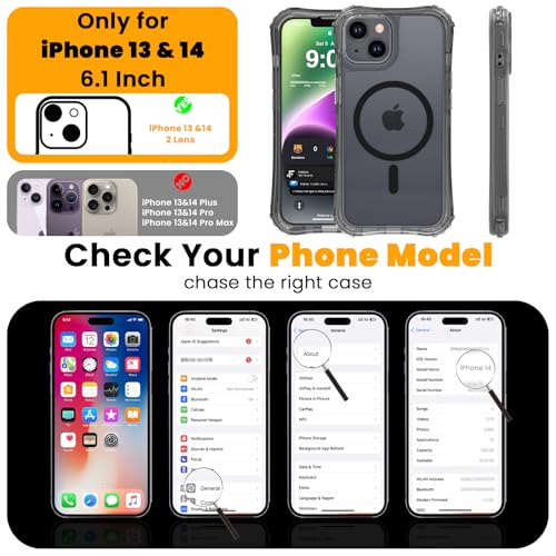 WRJ Magnetic Matte for iPhone 13 Case,iPhone 14 Case,[Compatible with MagSafe][Military Grade Drop Protection] Translucent Anti-Fingerprint Full Body Shockproof Phone Case-Black - color: Black, style: Matte