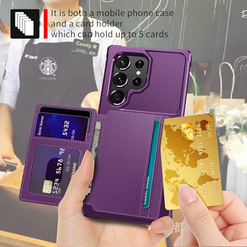 for Samsung Galaxy S23 Ultra Case with Card Holder, Compatible with Magnetic Car Mount, Heavy Duty Shockproof Rugged Soft TPU Back Leather Flip Wallet Cover Galaxy S23 Ultra 6.8", Purple - color: Purple, size: Samsung Galaxy S23 Ultra
