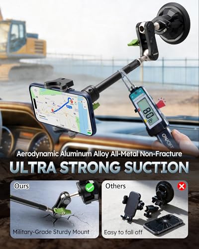 Semi Truck Phone Mount for Drivers, 360° Anti-Shake with Extension Rod - style: Extended green