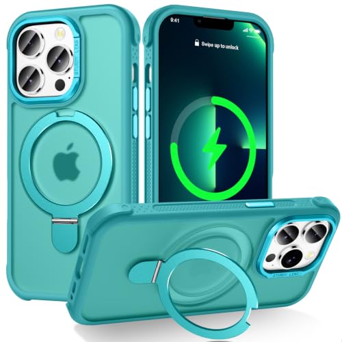 Designed for iPhone 13 Pro Case with Magnetic Stand, Darkcyan | Certified Drop Protection, Great Grip Feeling, Matte Translucent Back Slim Shockproof Phone Cover - color: Darkcyan, size: Iphone 13 Pro