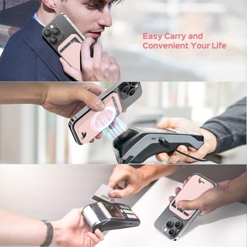 QYQBOON Mag-Safe Wallet for Women Strongest Magnetic Lightweight Phone Wallet Stand Adjustable Leather Card Holder for iPhone 17/16/15/14/13/12 Series, Not for iPhone 13/12 Mini (Pink) - color: Pink