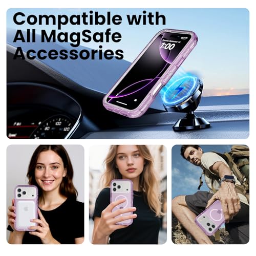 Follaroma Magnetic for iPhone 17 Pro Case, Heavy Duty Phone Cases, Purple | Compatible with MagSafe, Heavy Duty Shock proof Protection, Military-Grade Anti-Drop, Dual Layer Transparent Protective Cover - color: Purple, size: iPhone 17 Pro 6.3''