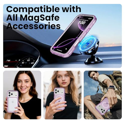 Follaroma Magnetic for iPhone 17 Pro Case, Heavy Duty Phone Cases, Purple | Compatible with MagSafe, Heavy Duty Shock proof Protection, Military-Grade Anti-Drop, Dual Layer Transparent Protective Cover - color: Purple, size: iPhone 17 Pro 6.3''
