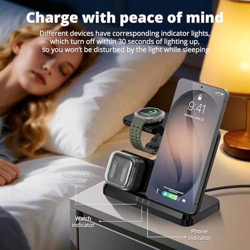 Wireless Charger for Samsung Charging Station, 3-in-1 Fast Charging Station for Samsung S26-S10/Note/Z Fold Flip8, Simultaneously Charges Galaxy Watch 8-1 & Buds – Not for Watch 9/Ultra2