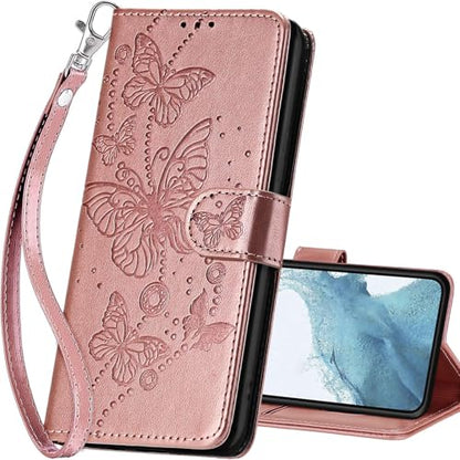 for Samsung Galaxy S23 Wallet case, Rose Gold-Butterfly | 3 Card Holders, Kickstand, Shockproof TPU Shell, PU Leather, Magnetic Closure, Protective Flip Folio Cover, Women - color: 6