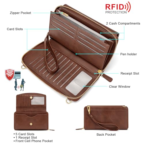 Peacocktion Womens Crossbody Wristlet Wallets with Cell Phone Pocket RFID Vegan Leather Cross Body Purses Travel - color: 03-chocolate Brown