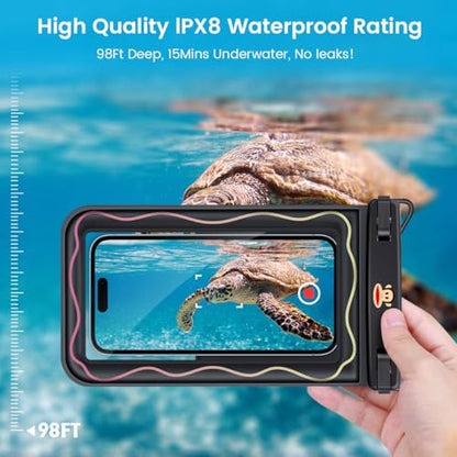 Paul Frank Floating Waterproof Phone Pouch - 2 Pack, Up to 8.5'' Double Space IPX8 Waterproof Phone Case with Lanyard for iPhone 17 16 15 Pro Max, Cellphone Dry Bag for Beach Vacation Essentials - color: [Black + Pink]