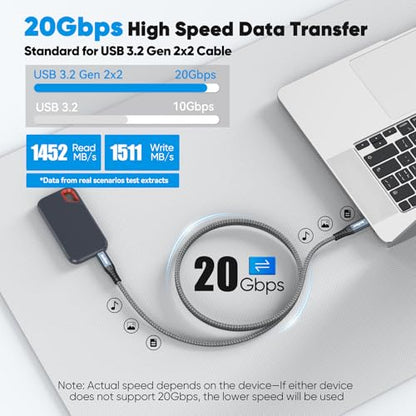 15ft USB C Cable with 20Gbps High Speed Data Transfer/240W Charging/4K@60Hz - size: 15 Feet