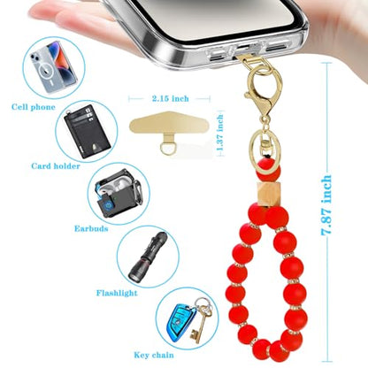 Silicone Beaded Phone Wrist Strap, Phone Bracelet Strap with Tether Tab Elastic Hands Free Wristlet Strap - color: Red