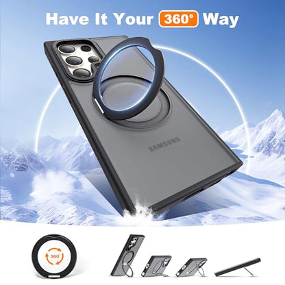 for Samsung Galaxy S22/S23 Ultra Case with Spin Stand,Black | 360° Spin Magnetic Ring Stand,Compatible with Magsafe,Military Protection Phone Case - color: Black, size: S22 Ultra & S23 Ultra