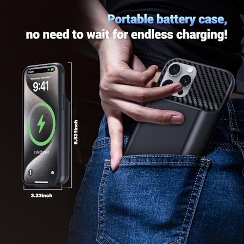 Battery Case for iPhone 15 Pro Max (6.7 inch), 2026 Upgraded High Capacity 13800mAh Battery Pack Rechargeable Charger External Charging Case with Tempered Glass Screen Protector Black - size: iPhone 15 Pro Max