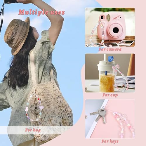Pink Beaded Phone Wrist Straps, Y2K Phone Case Charms Camera Charm Strap, Lanyard Keychain Wristlet Aesthetic Cellphone Charm - style: 4 Pink Pink & Purple Dreamy