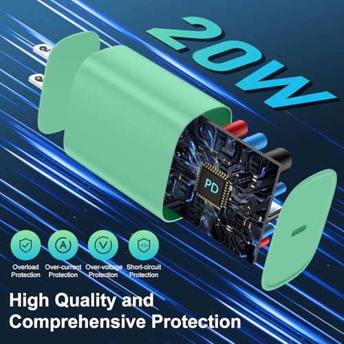 Phone 14 13 12 11 Fast Charger,10FT Long Phone Chargers Fast Charging Lightning Cable with 20W USB C Charger Block for Phone 14/14 Pro Max/13/13 Pro Max/12/12 Pro Max/11/11Pro/XS/Max/XR/X,Pad,Green - color: Green, size: 10ft