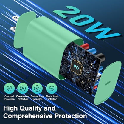 Phone 14 13 12 11 Fast Charger,10FT Long Phone Chargers Fast Charging Lightning Cable with 20W USB C Charger Block for Phone 14/14 Pro Max/13/13 Pro Max/12/12 Pro Max/11/11Pro/XS/Max/XR/X,Pad,Green - color: Green, size: 10ft