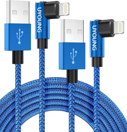Right Angle iPhone Charger [Apple MFi Certified] iPhone Cable 10 FT, 2 Pack - color: Blue, size: 10FT
