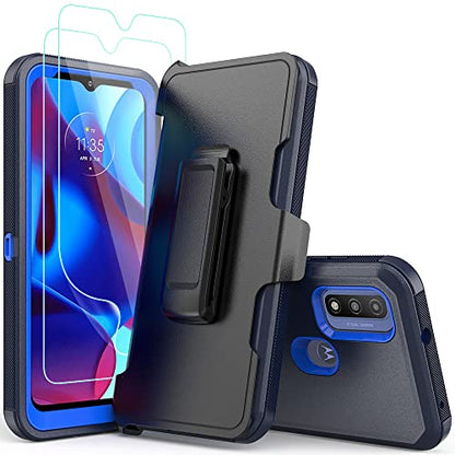 Compatible with Motorola G Pure/Moto G Power 2022 Case, Heavy Duty Rugged Shockproof Full Body Protection Kickstand Case with Belt Clip Holster for Motorola G Pure 6.5 inch Phone (Blue) - color: Blue