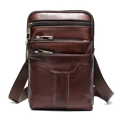 Cell Phone Shoulder Bag Leather Men, Waterproof Phone Waist Bag Messenger Bag Crossbody Purse with Belt Loop Wallet Case - color: Coffee