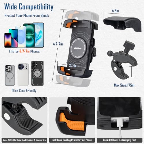 QualyQualy Boat Rail Phone Holder Marine Clamp-On with Sunshade - color: Crab Clamp with Sunshade