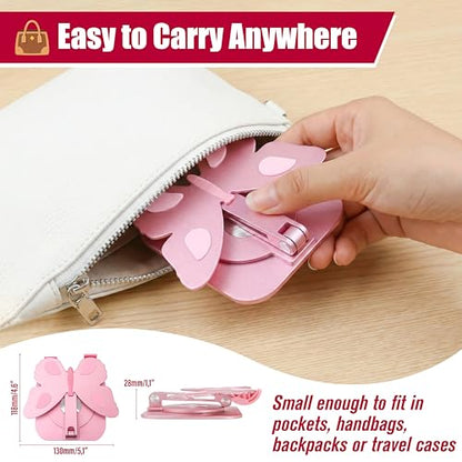 Butterfly Holder Fit for iPhone 17 16 15 14 13 12 11 Tablet iPad – Aluminum Alloy Folding Phone Kickstand with 360 Rotation, Desktop Home Stand Pink Stable Grip for All Smartphones Mobile Cell Phone