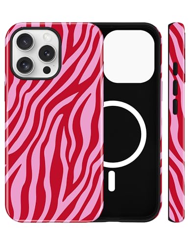 Jusy Magnetic Zebra Phone Case for iPhone 17 Pro Max,Red | Compatible with MagSafe, Cute Aesthetic Zebra Design, TPU and PC Protective Shockproof Cover - color: Red