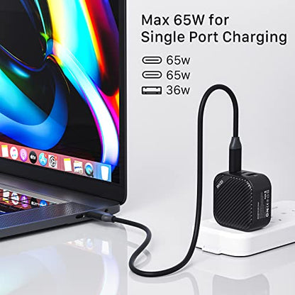INVZI GaNHub 65W GaN USB C Charger 3-Port, PPS PD Fast Charger Foldable Wall Charger for MacBook Pro/Air, iPad Pro, iPhone 16/15 Pro Max, Galaxy S24/S23, Pixel, Steam Deck and More