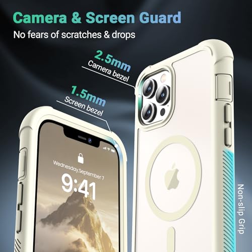 Magnetic for iPhone 12 Pro Max Case Heavy Duty Protection Antique White | Compatible with MagSafe,Military Grade Drop Protection,Translucent Matte,Non-Slip,Shockproof 2-Layer Durable Bumper Case - color: Antique White, size: iPhone 12 Pro Max