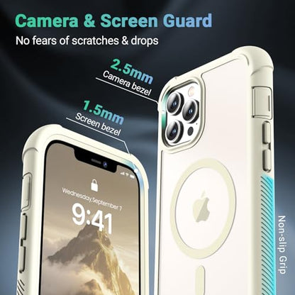 Magnetic for iPhone 12 Pro Max Case Heavy Duty Protection Antique White | Compatible with MagSafe,Military Grade Drop Protection,Translucent Matte,Non-Slip,Shockproof 2-Layer Durable Bumper Case - color: Antique White, size: iPhone 12 Pro Max