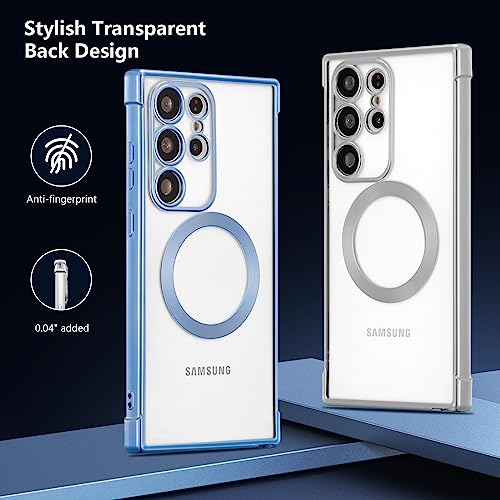 RALEAVO Magnetic Case for Samsung Galaxy S24 Ultra Clear Case Cover [Compatible with Magsafe & Military Grade Drop Protection] Transparent Shockproof Slim Plated Phone Cover - Silver - color: Silver, size: S24 Ultra
