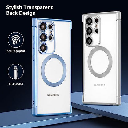 RALEAVO Magnetic Case for Samsung Galaxy S25 Ultra Clear Case Cover [Compatible with Magsafe & Military Grade Drop Protection] Transparent Shockproof Slim Plated Phone Cover - Silver - color: Silver, size: S25 Ultra