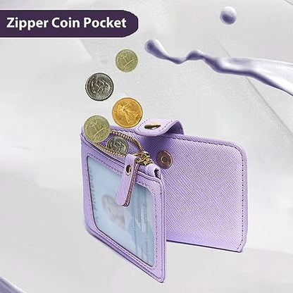 M-Plateau RFID Blocking Keychain Wallet With Leather Wrist Strap | Keychain Wristlet, Womens Card Holder with Zipper Coin Pocket and ID Window - color: Lavender