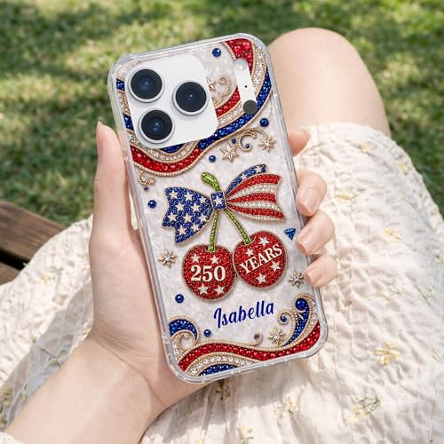 Celebrating Liberty Jewel Cherries, Personalized Clear Phone Case, Gift for Patriots