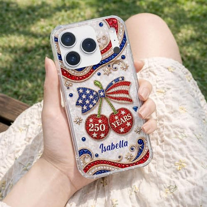 Celebrating Liberty Jewel Cherries, Personalized Clear Phone Case, Gift for Patriots