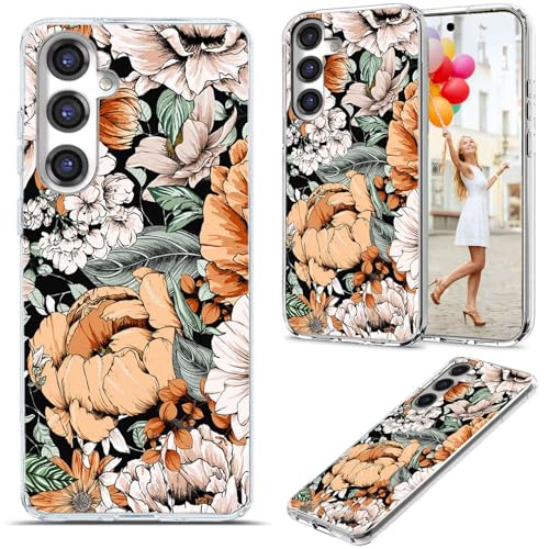 for Samsung Galaxy S24 FE Case for Girl Women Men, Full Protective Shockproof Slim Soft TPU Clear Phone Cover Cases with Design for Galaxy S24 FE,Romantic Beautiful Orange Flower Floral - color: Orange Flower Floral