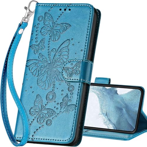 for Samsung Galaxy S23 Wallet case, Blue-Butterfly | 3 Card Holders, Kickstand, Shockproof TPU Shell, PU Leather, Magnetic Closure, Protective Flip Folio Cover, Women - color: 8