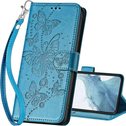for Samsung Galaxy S23 Wallet case, Blue-Butterfly | 3 Card Holders, Kickstand, Shockproof TPU Shell, PU Leather, Magnetic Closure, Protective Flip Folio Cover, Women - color: 8