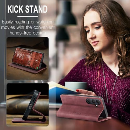 Compatible with Samsung Galaxy S26 Plus Case with Card Holder, Kickstand Protective Flip Folio Leather Wallet Case for Galaxy S26+ Plus 5G 6.7 inch (Wine Red) - color: Wine Red, size: S26 Plus 6.7 Inch