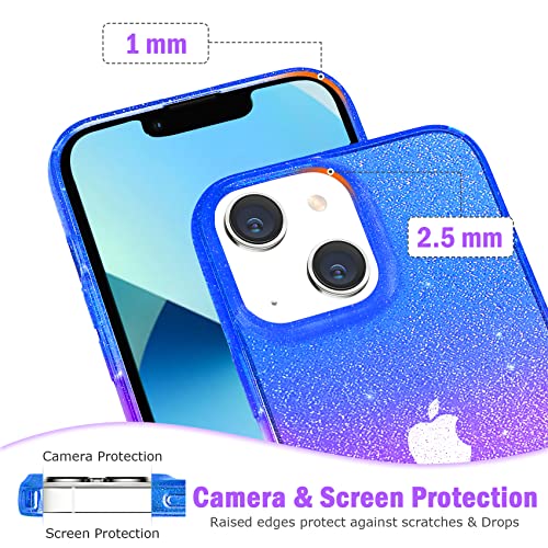 JJGoo Compatible with iPhone 13 Case, Glitter Soft TPU Shockproof Protective Bumper Cover, Sparkle Bling Sparkly Cute Slim Women Girls Phone Case for iPhone 13, 6.1inch, Gradient Glitter Blue Purple - color: Gradient Blue & Purple