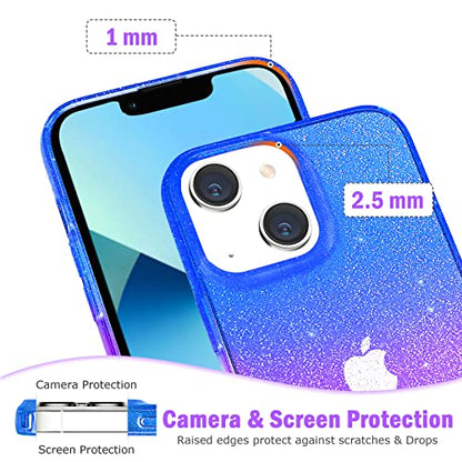 JJGoo Compatible with iPhone 13 Case, Glitter Soft TPU Shockproof Protective Bumper Cover, Sparkle Bling Sparkly Cute Slim Women Girls Phone Case for iPhone 13, 6.1inch, Gradient Glitter Blue Purple - color: Gradient Blue & Purple