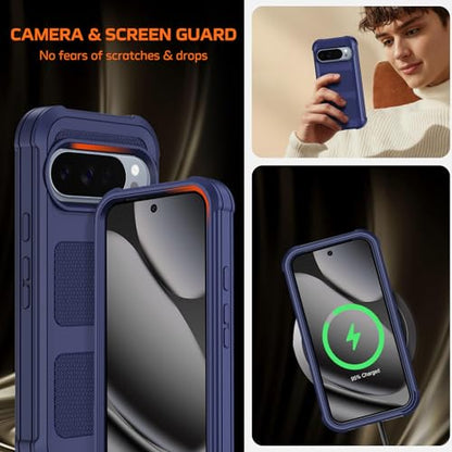 for Google Pixel 10 Pro XL Case with Belt Clip Holster,Military Grade Anti-Drop Shockproof Defender Phone Cases 2X Screen Protectors,2 Layers Rugged Heavy Duty Protective Bumper Cover (Blue) - color: Blue