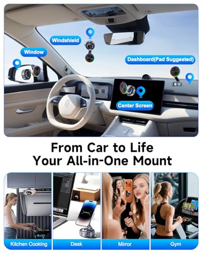 for Magsafe Car Mount Charger, 15W Fast Charging Magnetic Wireless Car Charger [120LBS Ultra Suction Cup & 3800gf Magnet] 780° Dashboard Vacuum Magnetic Phone Holder Car Bracket for iPhone & Android