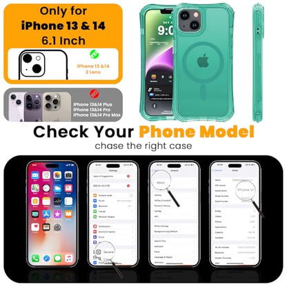 WRJ Magnetic Matte for iPhone 13 Case,iPhone 14 Case,[Compatible with MagSafe][Military Grade Drop Protection] Translucent Anti-Fingerprint Full Body Shockproof Phone Case-Mint Green - color: Mint Green, style: Matte