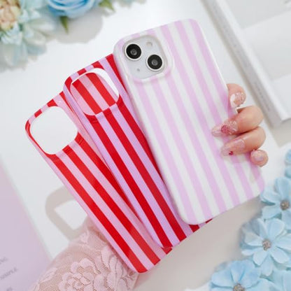 Striped case for iPhone 13/14 Pink/White | Aesthetic Striped，Full Protection Soft TPU，will not peel, fade or rub off ，Kawaii Cute Phone Case for Women Girls - color: Imd Striped Pink/White