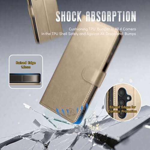 Wallet Case for Samsung Galaxy A16 5G, Golden | RFID-Blocking Card Holder, Kickstand, Magnetic Closure, PU Leather Folio Flip Cover, Protective Women Men Cases - color: Golden, size: SamsungGalaxy A16
