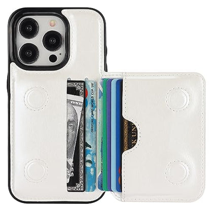 KIHUWEY Compatible with iPhone 15 Pro Wallet Case Credit Card Holder, Premium Leather Kickstand Flip Hidden Magnetic Clasp Durable Shockproof Protective Cover for iPhone 15 Pro 6.1 inch (White) - color: White