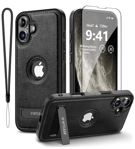 WTCASE Magnetic for iPhone 16 Plus Leather Case,Built-in Invisible Stand [Compatible with Magsafe] Protective Slim Kickstand Phone Cover Compatible with iPhone 16 Plus (2024) 6.7" (Black) - color: Black, size: iPhone 16 Plus-6.7"