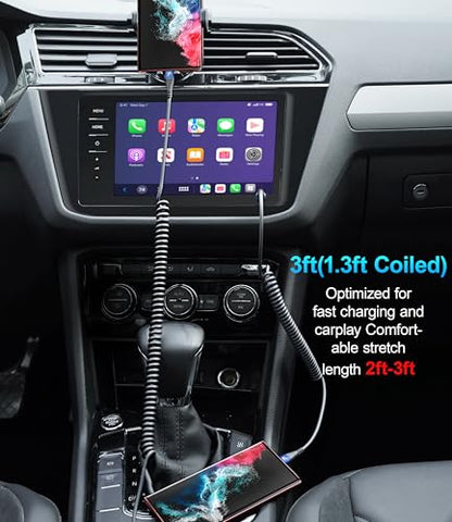 USB C Cable 100W 3FT Coiled USB C to USB C Charger Cable for Car, 2Pack - color: Blue, size: 3FT, style: USB C to USB C