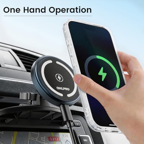 OHLPRO CD Slot Magsafe Car Mount Charger for iPhone 17 Wireless Car Charger - color: Gray