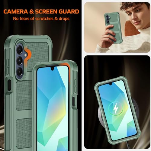 for Samsung Galaxy A16 5G Case with Belt Clip Holster & Kickstand,Military Grade Drop Tested Shockproof Heavy Duty Rugged Cover,w/2X Screen Protectors Defender Bumper Protective Cases (Dark Green) - color: Dark Green